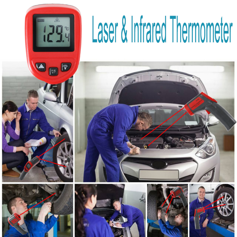 Индустриален инфрачервен термометър Разстояние до съотношение 12: 1 Контакт Цифров лазерен температурен пистолет